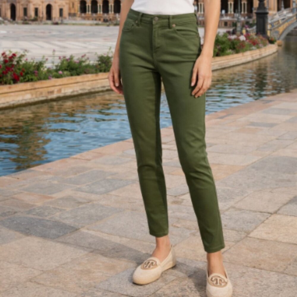 Zenana Straight Leg Jeans Cotton Blend Stretch Green Size L NEW